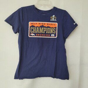 Superbowl 50 Denver Broncos Shirt Womens L (Fits Like M) Blue Nike Athletic Fit‎
